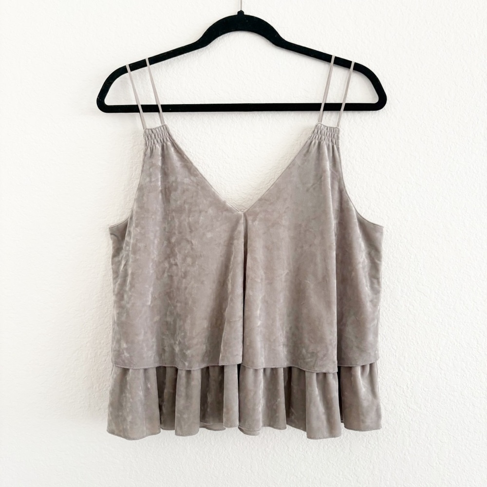 Aerie Velvet Gray Silver Flowy Tiered Ruffle Babydoll Top Size M